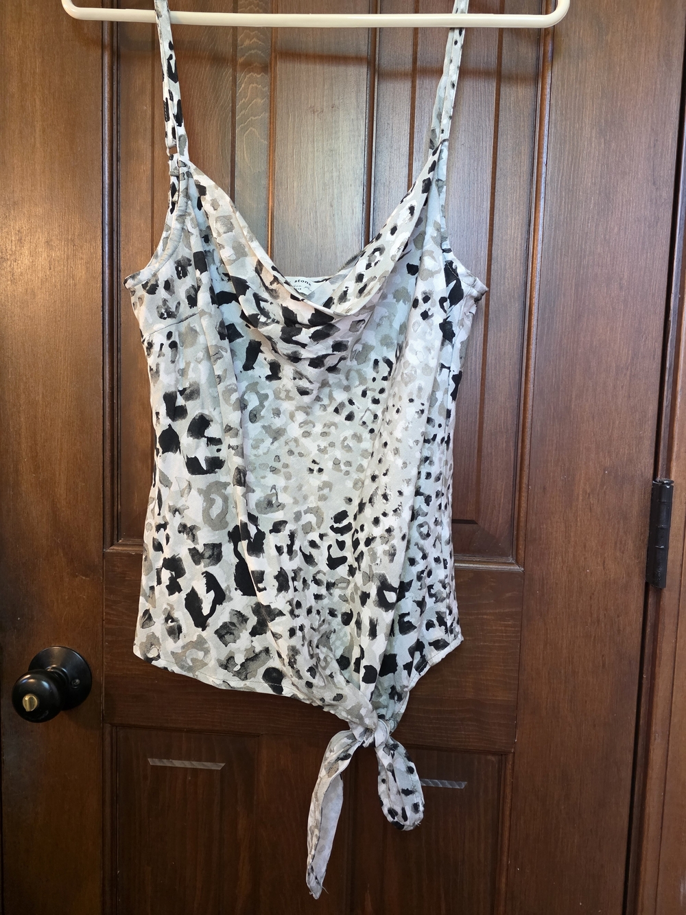 Cloth & Stone x Anthropologie Leopard Cowl-Neck Tie-Hem Cami Green, White, Black
